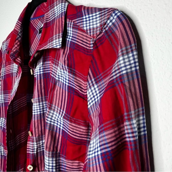 Talbots Button Down Cotton Flannel Shirt Long Sleeve Red White Size Petite (0-2) - Picture 5 of 6